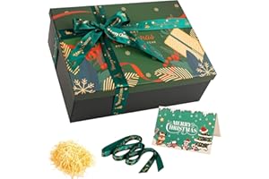 YIYAYOO Dark Green Christmas Boxes for Gift Medium/Large Christmas Eve Box 29x21x10cm Thick Luxury Xmas Gift Boxes for Presents with Lids Ribbon Card, Foldable Xmas Eve Box for Gifts Kids Adults