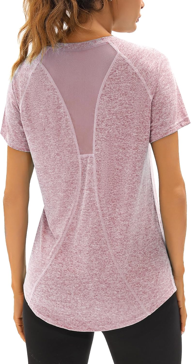 Wayleb Camiseta Deportivo Mujer Camiseta de Manga Corta Camiseta Holgada de Secado Rápido Camisetas de Malla Mujer Yoga Fitness Top Ropa Deportiva Entrenamiento Atlético