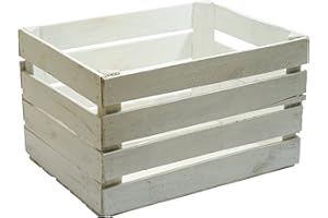KISTENKOLLI ALTES LAND Caja de madera maciza con diseño, color blanco, estilo shabby caja para manazanas, vino o verduras