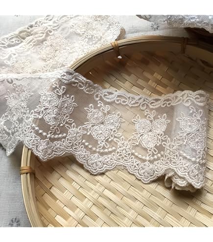 Nastro In Organza Bianco Con Perle E Bordo In Pizzo – Larghezza 3,5 Cm, Lunghezza 92 Cm – Per Decorazioni, Abiti Da Sposa, Fai Da Te - 2