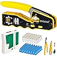 Brileine RJ45 Crimp Tool Pass Through Kit, Ethernet Crimping Tool with Network Cable Tester, 50PCS CAT6 Pass Through Connectors, 50PCS RJ45 Boots, Mini Wire Stripper, Wire Cutter Plier
