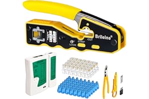 Brileine RJ45 Crimp Tool Pass Through Kit, Ethernet Crimping Tool with Network Cable Tester, 50PCS CAT6 Pass Through Connectors, 50PCS RJ45 Boots, Mini Wire Stripper, Wire Cutter Plier