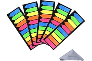 Wisdompro 1000 Pcs Index Tabs, Neon Coloured Page Markers, Sticky Notes Flags, Book Markers, Fluorescent Arrow Sticky Tabs Index Label Stickers for Page Marking- 5 Colours