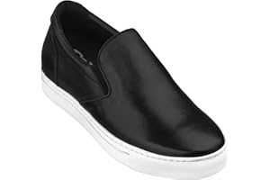 CALTO Men's Invisible Height Increasing Elevator Shoes - Leather Slip-on Lightweight Casual Loafers - 2.4 Inches Taller