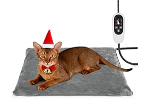 NICREW Tappetino Riscaldante per Gatti e Cani con Timer e Temperatura Costante, Tappeto Riscaldante Gatti Grigio, 45x40cm, 55 W Max