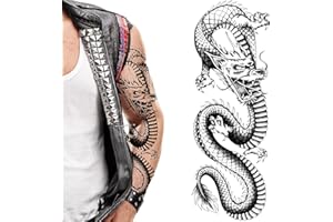 Tatodays temporary tattoo dragon full arm japanese body art transfer sticker for women and men cosplay halloween adult temp tattoo for arms ninja fake temp tatoo