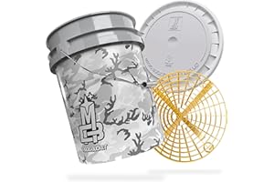 MAGIC BUCKET | Lavage à la main pour voiture | Seau de lavage avec couvercle assorti 5 ballons US d'environ 20 litres | Avec seau Grit Guard | Kit de lavage camouflage gris/jaune