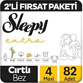 Sleepy Extra G&uuml;nl&uuml;k Aktivite 2'li Fırsat Paketi Bebek Bezi 4 Numara Maxi 82 Adet