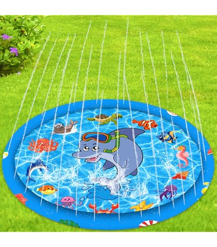 Tapis Jet D'Eau Enfant 100cm Splash Pad Non-Slip - Jeu D'Eau Extérieur Été Pour Enfants 3-12 Ans (Bleu)