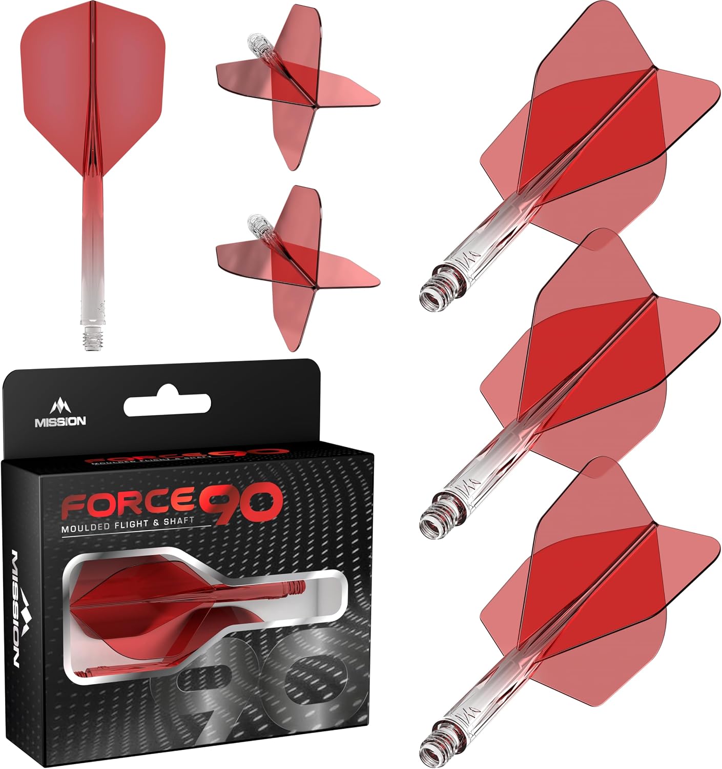 Mission Darts Force 90 | Sistema integrado de vuelo y eje de dardos moldeado de precisión, paquete de 3 plumas y tallos combinados profesionales altamente duraderos 2 en 1 | Estándar n.º 6