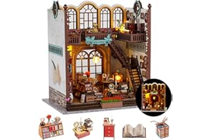 Taimimy Casa de Muñecas en Miniatura Maquetas, DIY Miniature House con Muebles y Luces LED, Decoración del hogar, Regalo para Niño Adultos Cumpleaños Navidad (Librería Mágica)