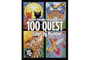100 QUEST Color By Number: Squares + Triangles + Hexagons + Circles (BLACK backgrounds): color quest activity book for adults