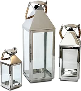 3tlg. Edelstahl Laternen-Set H55,5/40/25cm Windlicht mit