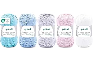 Gründl Laine Cotton Quick uni – laine fine pour crochet – fil à tricoter – fil à crocheter – brillante et douce pour la peau – 100% coton – 5 pelotes 50 g / 125 m – taille d’aiguille 3-4 – pastel