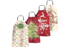 FunChaos 4 Pezzi Grembiule Natalizio Divertente Natale Grembiule da Cucina per Donne e Uomini Regolabili Grembiuli Impermeabile per Cucina Barbecue Festa di Natale Regalo di Natale