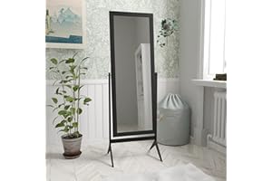 Vida Designs Nishano specchio rettangolare a figura intera free standing in legno Cheval girevole per camera da letto corridoio comò nero