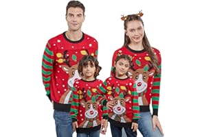 wenyujh Suéter navideño Conjunto Familiar Suéter Mujer Hombre Suéter de Punto de Manga Larga Suéter navideño Suéter de Reno Elk Suéter navideño Feo para niños Suéter navideño Sudadera Divertida
