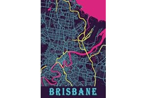 Brisbane: 6x9 Lined Journal | Memory Book | Travel Journal | Diary To Record Your Thoughts | Graduation Gift | Teacher Gifts | Neon Map | For People Who Love To Travel | Brisbane Australia