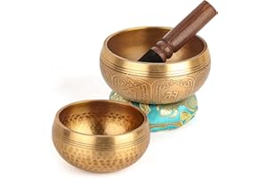 OZCHIN Tibetisches Klangschalen-Set, 100% handgefertigt in Nepal, Klangschale, Set für Meditation, Yoga, Chakra, Meditationsgeschenke, einzigartige Geschenke für Frauen, 2 Stück (10cm+8cm)