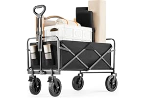 ‎DUMOS DUMOS Bollerwagen Faltbar Strand Handwagen mit Getränkehalter verstellbarem Griff Klappbarer Gartenwagen Strandwagen für Alle Gelände, Draussen Camping Einkaufen, 120kg Belastbarkeit (Schwarz)