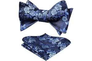 HISDERN Ensemble nœud papillon et mouchoir pour homme Motif floral et carré de poche pour fête de mariage
