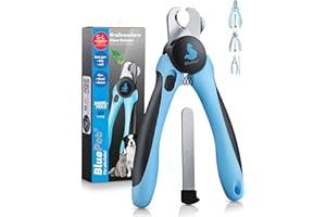 BluePet Krallenschere mit Schutz für Hunde & Katzen I Einsteigerfreundlich I Krallenzange für kleine & große Krallen + Krallenfeile im Griff - Alternative zu Nagelschere & Krallenschleifer