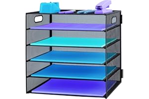 TSDRBWO Vassoio per lettere in carta a 5 ripiani con manico, organizer da scrivania in rete metallica con vassoi, vassoi per documenti A4, per casa, ufficio, scuola, nero