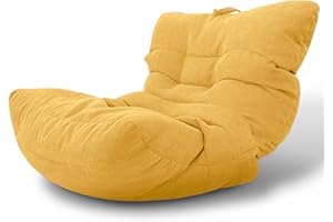 Aiire Pouf Poltrona Design in Cotone - Puffo per Sedersi XXL Moderno, Pouffe Salotto o Camera da Letto per Bambini o Gamer - Bean Bag per lettura o Puf Cuscini da Pavimento Giallo