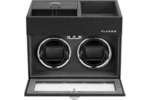 Vlando Automatische Uhrenbeweger 2 Uhren, Watch-Winder Leder, Schmuckaufbewahrung, Japanischem Leisen Motoren, LED Beleuchtung, Wechselstromadapter, Luxuriöse Uhrenbeweger Box