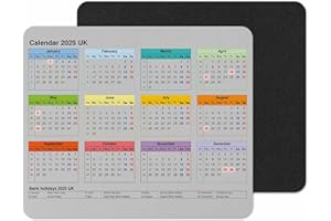 Vixar Calendar 2025 Mouse mat pad for UK with Holiday Non Slip PC Desktop Laptop for Office home (Grey)