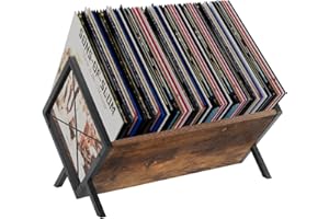 YINMIT Vinyl Record Holder, 80-100 LP Vinyl Record Storage Rack, Quick Assembly Vinyl Record Display, Retro Style Organizer for Magazine, Book, Files, Albums (Rustic Brown, 1 Tier), ORD020405