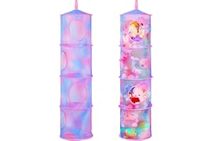 UNICORN CASTLE Hanging Mesh Storage Net, Hanging Soft Toy Storage, 4 Compartment Foldable Hanging Storage Basket, Space Saving Organizer for Soft Toys Clothes Sundries,2 Pack,4 Compartment,Purple-Blue