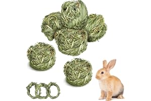 Episkey 6 Pcs Rabbit Chew Grass Balls,Bunny Chew Toys Natural Timothy Grass Ring,Teeth Grinding Activity Play for Bunny Rabbits Hamster,Chinchillas,Gerbils,Guinea Pigs (H01)