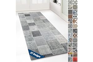 ‎FLOORDIREKT Floordirekt Teppichläufer mit Muster - maßgefertigter Feinschlingen Teppich Läufer für Küche, Flur & Wohnraum - Ornament Vintage Orient Gitter (80 x 200 cm, Monsano Anthrazit)