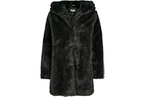 URBAN CLASSICS Giubbotto Donna Ecopelliccia con Cappuccio Extra Grande, Cappotto in Pile Corto, Tasche Laterali e Chiusura ad Occhiello, Taglie da XS a 5XL