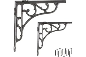 EDUWURXS Industrial Cast Iron Ornate Shelving Brackets Pack of 2 6X6 Heavy Duty Wall Brackets for Shelves, Kitchen Shelves, Living Room, Additional