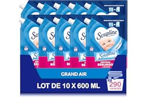 SOUPLINE - Adoucissant Linge Concentré 3D Grand Air - Eco-Recharges à Diluer - Assouplissant Linge, Formule Améliorée pour Plus de Douceur - Assouplissant Textile Liquide - Lot de 10x600 ml