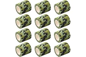 PTJJXA 12 Rolls Elastic Cohesive Bandages, 5 cm x 4.5 m Breathable Self Adhesive Bandage, Non Woven Wrap Tape for Sports Knee Wrists Ankle Sprains Animal Pet Vet (Camouflage Brown)