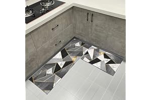 AVJWWD Set di 2 tappetini da cucina antiscivolo, motivo a strisce geometriche, in marmo, per raccogliere acqua e olio, 40 x 60 cm + 40 x 120 cm (geometrico)