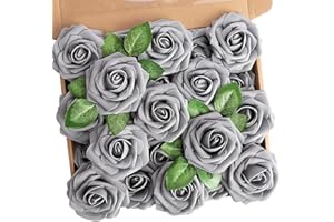 N&T NIETING Artificial Flowers Roses, 25pcs Real Touch Foam Roses DIY Flower for Wedding Bridal Bouquets Baby Shower Table Centerpieces Home Decorations