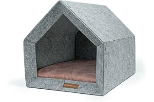 Rexproduct - PetHome Hundehütte mit Liegefläche und Dach I Biss- und Kratzfest I Gute Schalldämmung I Umweltfreundlich & Einfach zu Montieren I Größe L (80x62x64 cm) - Hellgrau und Rosa