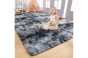 AROGAN Soft Rainbow Area Rugs for Girls Room, Fluffy Girls Bedroom Rugs, Princess Rug, Cute Colorful Carpet for Kids Teens Nursery Toddler (Blue-Grey, 4×6 Feet)
