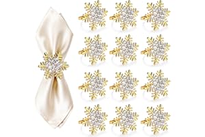 ZeeDix 12 Stück Gold Serviettenringe Weihnachten Schneeflocken für Esstisch, rustikale Esstische, Dekoration für Hochzeitsempfänge, Weihnachten, Erntedankfest, Urlaub, Party, Dinnerpartys