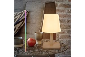 UUFFOO LED Lampada da Tavolo Senza Fili, abat jour Lampada da Comodino Bianco Caldo&Colori Dimmerabile, USB Ricaricabile IP45 Impermeabile per Camera da letto Giardino Ristorantii (Paralume A,Legno-B)
