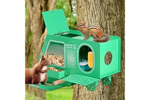 MASXIRCH Comedero para Ardillas, Comedero para Ardillas para Colgar en Árbol Exterior, Comederos para Ardillas en Mesa de Picnic al Aire Libre, Divertidas Cajas para Casa de Metal