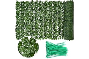HOBUBU Artificial Ivy Privacy Fence 3m x 1m, Garden screening UV Protected Artificial Hedge roll Screen and Fence roll with Faux Vine Leaf Decoration for Outdoor Garden Decor with 50 Green Cable Ties