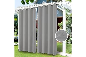 LiveGo Cortinas de Exterior, Cortinas Opacas, Resistentes al Agua, Cortina Exterior con Ojales, para Porche, Pérgola, Patio(Gris Claro,1 PCS, 52" Wx108 L)