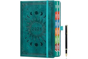 ZXHQ Diary 2026 Day Per Page A5, Jan - Dec, with Colorful Tabs, UK Holidays, Inner Pocket,100 Gsm Paper, Pen Set, Full Year Daily Planner 2026 with Monthly View, 5.9" × 8.5" - Sea Green