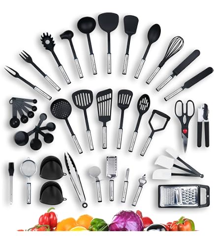 Edelstahl Küchenutensilien Set 40-teilig – Inkl. Utensilienhalter, Kochgeschirr Set Mit Spatel, Schöpfkelle & Mehr