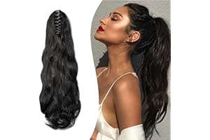 Gairyan Extensión de Cola de Caballo Coleta Postiza Pelo Natural Sintético con Pinza 50cm Postiza Extensiones de Cabello Ondulado Moño Postizo Extensiones Larga Negro